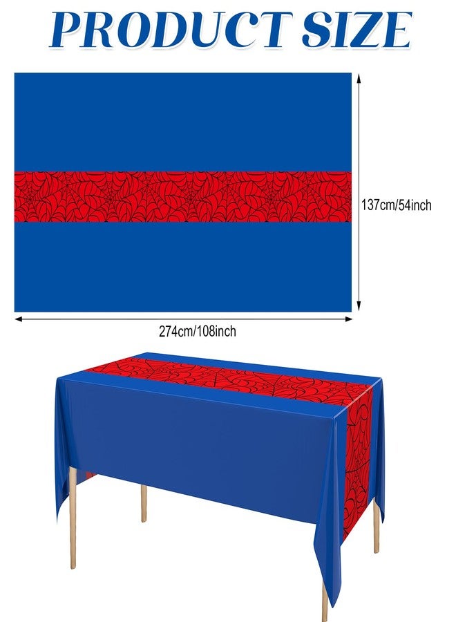 ريماجر ريمجر، 6 قطع، 54 × 108 بوصة، مفرش طاولة بلاستيكي للاستخدام مرة واحدة، بتصميم عنكبوت، لحفلات أعياد الميلاد، أحمر وأزرق، مستطيل الشكل، مناسب لتزيين حفلات أعياد الميلاد. - Image 2